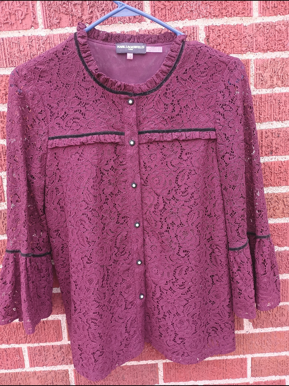 Vintage Karl Lagerfeld  Plum Lace Button Up Top
